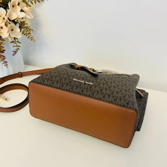 Michael Kors Emilia Small Satchel Crossbody Bag Brown MK Signature - Picture 7 of 11